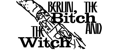 Plakatdesign für die Ausstellung Berlin, the Bitch and the Witch mit stilisierten Figuren