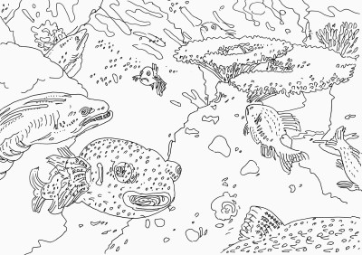 Gezeichnete Unterwasserwelt.