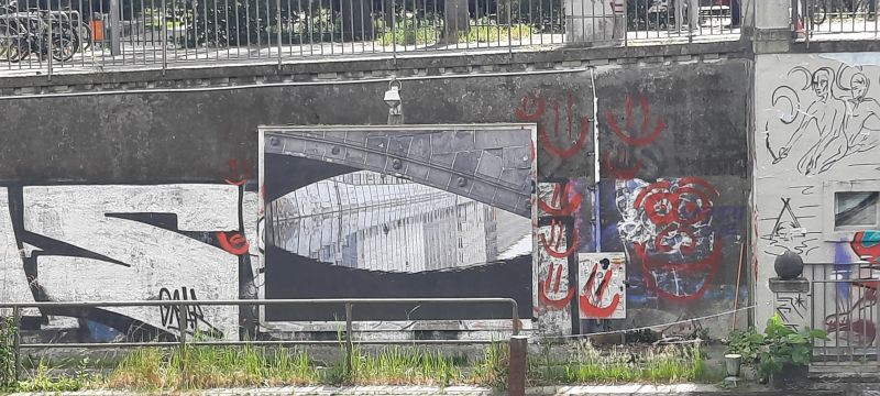 View of a billboard on the canal bank