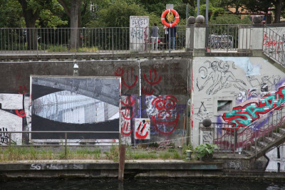 View of a billboard on the canal bank