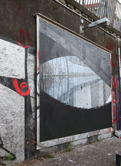 View of a billboard on the canal bank