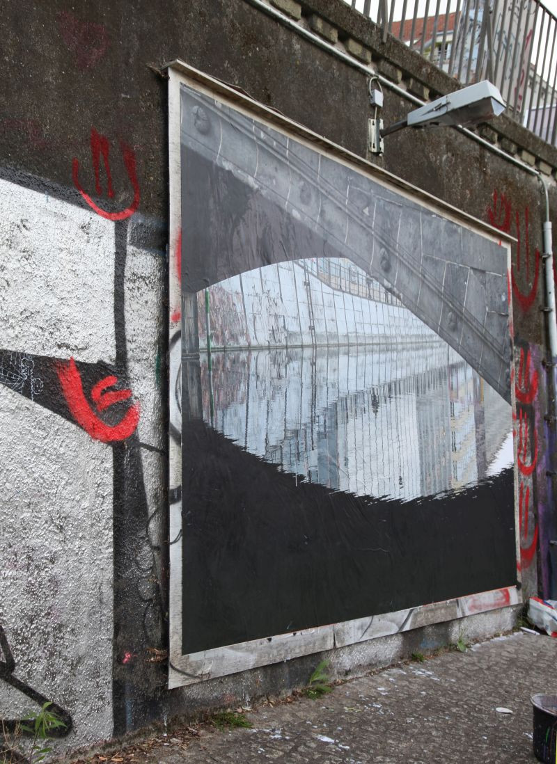 View of a billboard on the canal bank